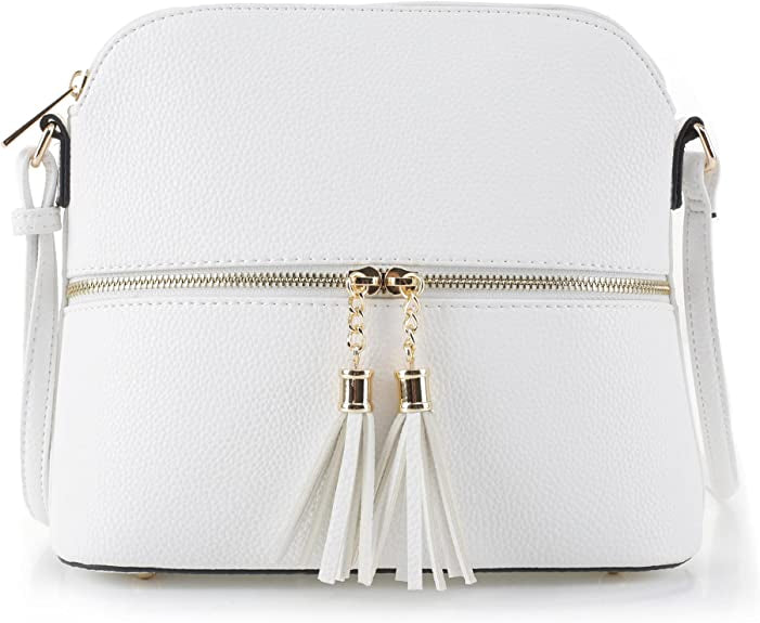 Lightweight Medium Dome Crossbody Bag Shoulder Bag with Tassel and Adjustable Strap