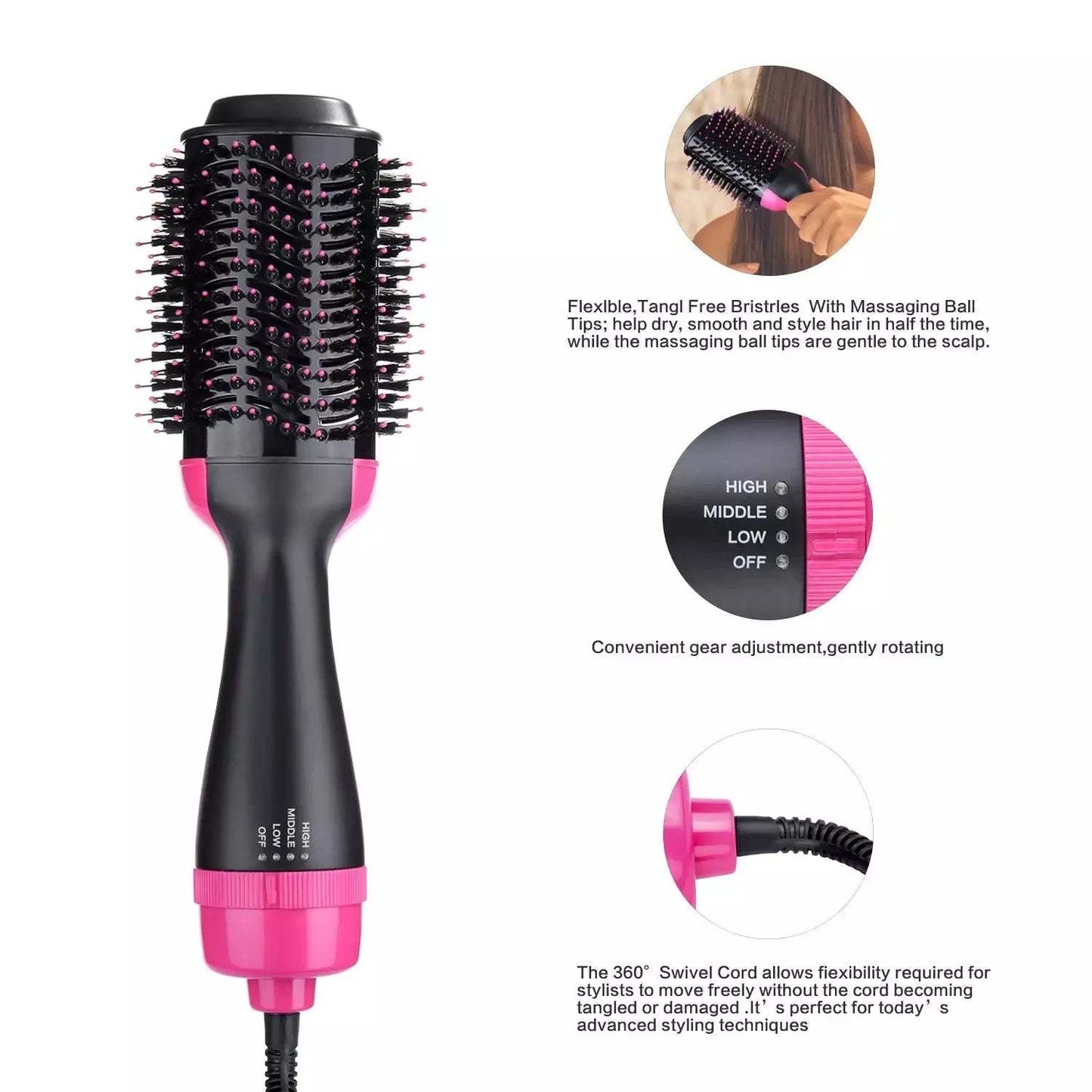 New 3 in 1 Hair Dryer Brush Hot Air Comb Portable Straightener Comb Blowout Brush Professional Electric Plastic hair brush