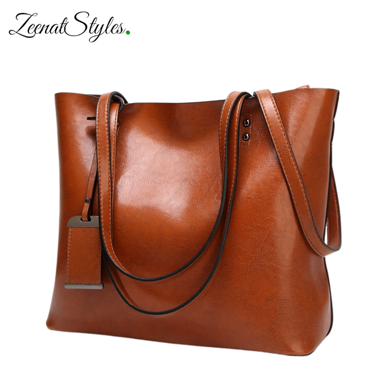 Women's Soft PU Leather Luxury Custom Tote Handbag With Single Handle Zipper Closure