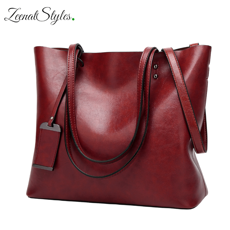 Women's Soft PU Leather Luxury Custom Tote Handbag With Single Handle Zipper Closure